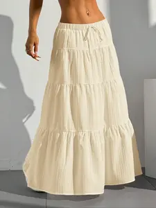 Women's Solid Color Wide Band Waist Long Skirt, Maxiskirt, Drop Waist Skirt, Elegant Fashion Casual Skirt for Daily Outdoor Wear, Ladies Bottoms for All Seasons