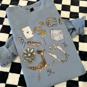 Blue Western Roadrunner Collage Western Graphic Crewneck & Tee, Rodeo Graphic Crewneck Pullover, Western Rodeo Trending Graphic, Western Boutique, Western Rodeo Graphic Unisex, Plus size available KCK