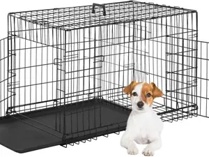 Dog Crate for Small Dogs 24 Inch Folding Metal WirePet Cage Double Door W/Divider Panel Indoor Outdoor Kennel Leak-Proof Plastic Tray,Black
