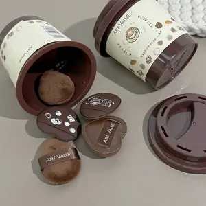 Mini Coffee Cup Finger Powder Puff Set, Dual Material Plush & Non-Latex, Dry Wet Use, Soft Fit, Ideal for Blush, Concealer, Setting, Portable, Beginner Friendly