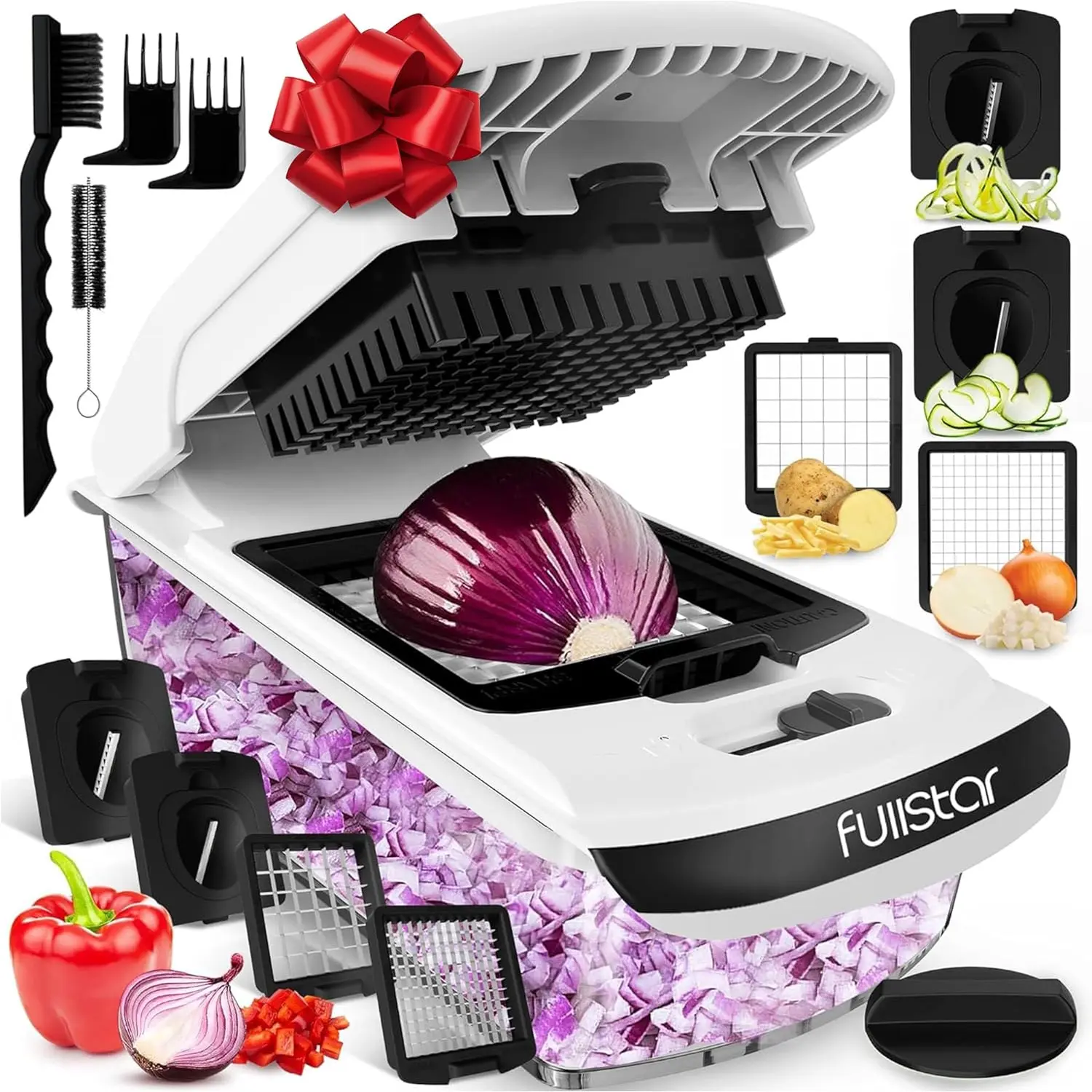 Fullstar Vegetable Chopper - Food Chopper - Onion Chopper - Vegetable Slicer & Spiralizer - Veggie Chopper with Container - Kitchen Gadgets - Home Essentials - Kitchen Accessories (4 in 1, White) No Brand
