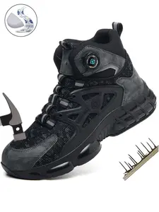 Steel Toe Shoes for Men for Construction Worker Comfortable Breathable Fashion Work Boots Casual Rotary Buckle Anti Smash Anti-Punctur for Warehouse Lightweight Safety Indestructible Sneakers for Industrial