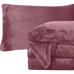 Luxuriously 4-Velvet Plush Flannel Sheet - Premium Quality - Warm, Anti-Static, Non Pilling Fuzzy Velvet Flannel Deep Pocket Sheet - Twin, Rose