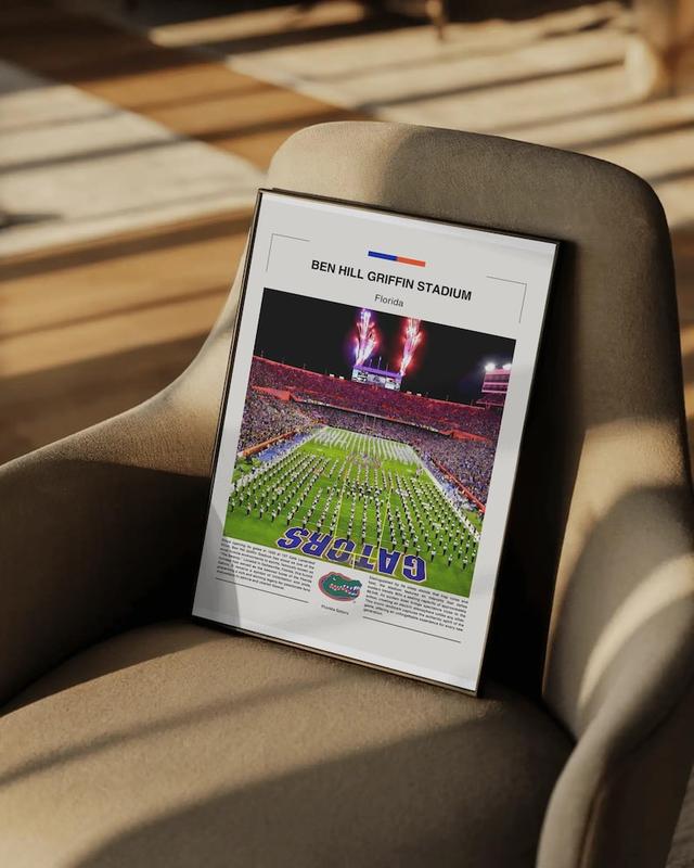 Ben Hill Griffin Stadium Poster, Florida Gators Wall Art, Gators Print, NCAA Poster, Collage Football Wall Art, Gift For Football Fan. NO FRAMED