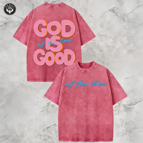 Vintage Christian T-Shirt, God Is Good All The Time Washed Black Cotton Oversized Short Sleeve Tee, Retro Faith Based Graphic Casual Crewneck Shirt for Believers