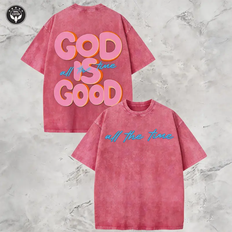 Vintage Christian T-Shirt, God Is Good All The Time Washed Black Cotton Oversized Short Sleeve Tee, Retro Faith Based Graphic Casual Crewneck Shirt for Believers