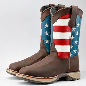 Men’s Brown USA Flag Leather Work Boots- Composite Toe