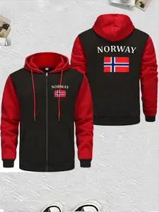 New Men's Patchwork Hoodie American Trend Design Graphic Pattern, Comfortable Long Sleeve Slim-Fitting Casual Jacket for All Seasons