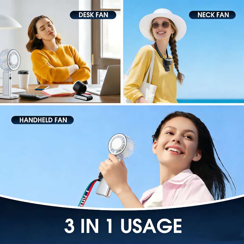 Summer Essential Gadget: 2026 handheld turbo fan, 3600mAh, 3H work, 199-level stepless speed, digital display, 5-in-1 neck/desk/handheld.