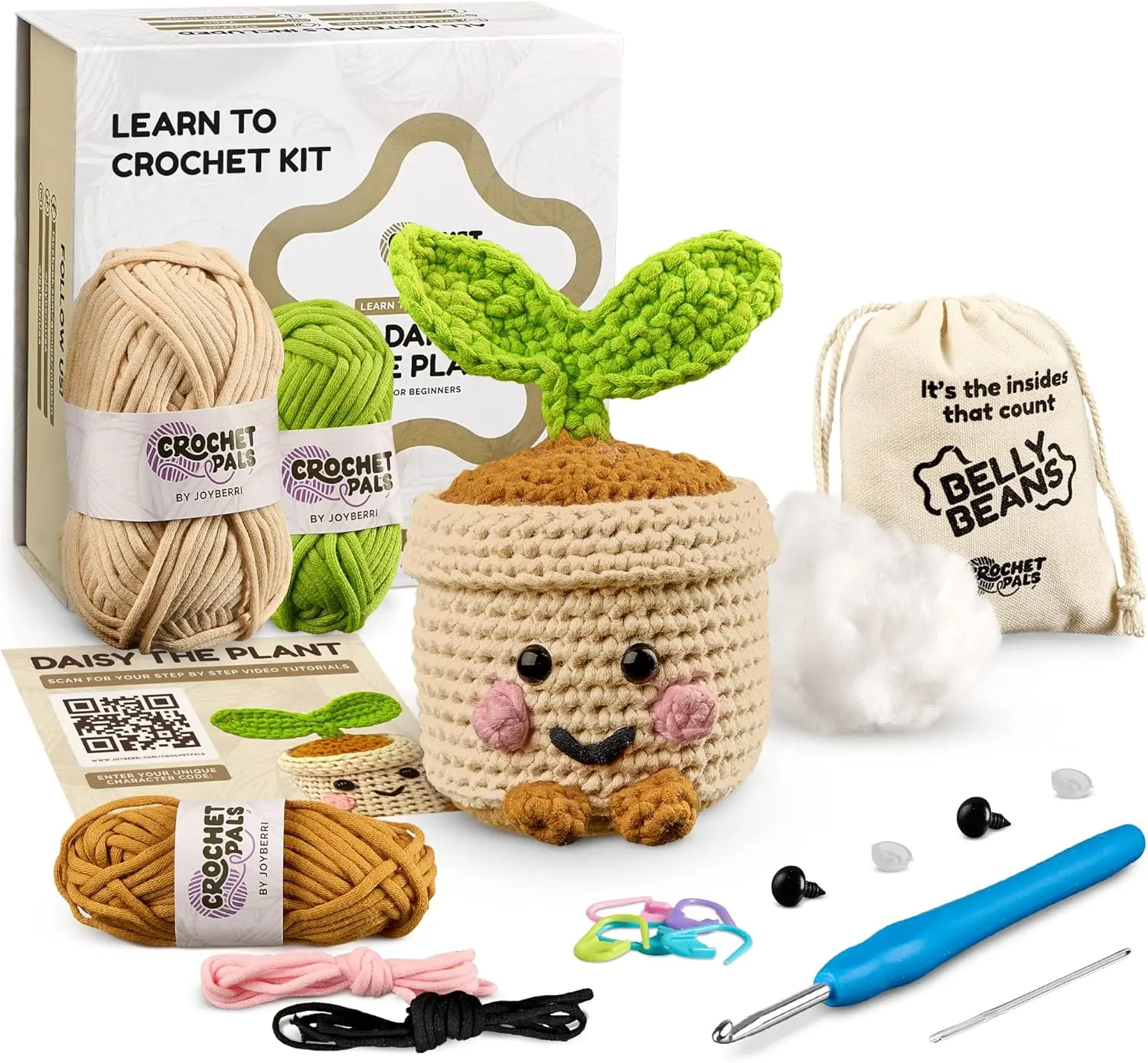Crochet Kit for Beginners – DIY Crafts for Kids, Families & Adults w/ Video Tutorials, All-in-One Kit, Perfect Gift for Kids, Make a Plushie, Daisy the Plant