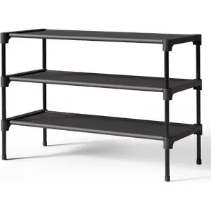 [New Deal]    Shoe Rack - Premium Non-Woven Shoe Rack Shelf, Shoe Organizer for Closet, Entryway, Garage & Corridor, Sturdy & Durable Long Stackable Shoe Shelves, Medium, Black