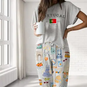 Lisbon Portugal Pajama Set – Premium Satin Sleepwear for Women – Travel Inspired Loungewear, Soft Satin Comfort, Relaxed Fit, Cute Outfits