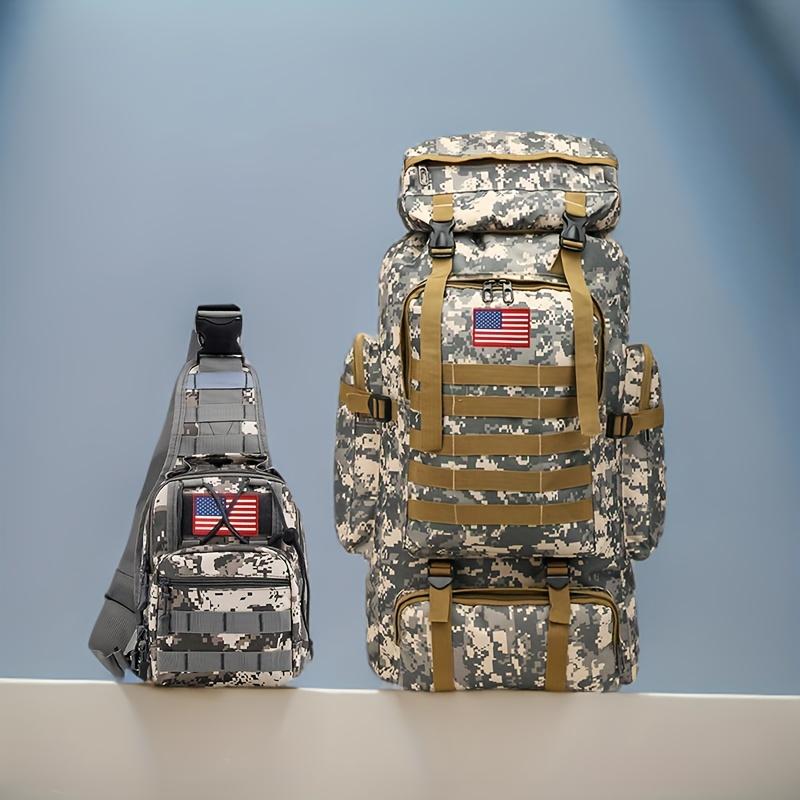 Set of 2pcs 80L Backpacks Suitable for Hiking, Camping, And Mountaineering. Tactical Design for a 3-Day Assault Pack, Includes a Chest Pack. Ideal for Outdoor Activities Like Travel, Work, Hunting, Hiking, And Sports, Perfect for Men