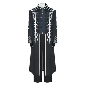 Vergil Black Long Coat Blue Vest Cosplay Costume Set with Gloves Pants for Comic Con