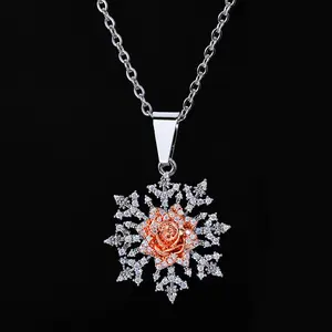 Cuban  Rose Snowflake Pendant Christmas Jewelry Full Diamond  Accessories for Men and Women Zircon Jewelry Suitable for Streetwear, Dating and Daily Wear, Fashion Accessories Gift Punk Style Hip Hop  Set link   Chain Necklace iced hip-hop sterling silver