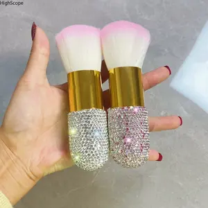 Glam Bedazzled Kabuki Powder Brush, Large Fluffy Rhinestone Makeup Brush, Aesthetic Sparkly Setting Blush Brush for Women