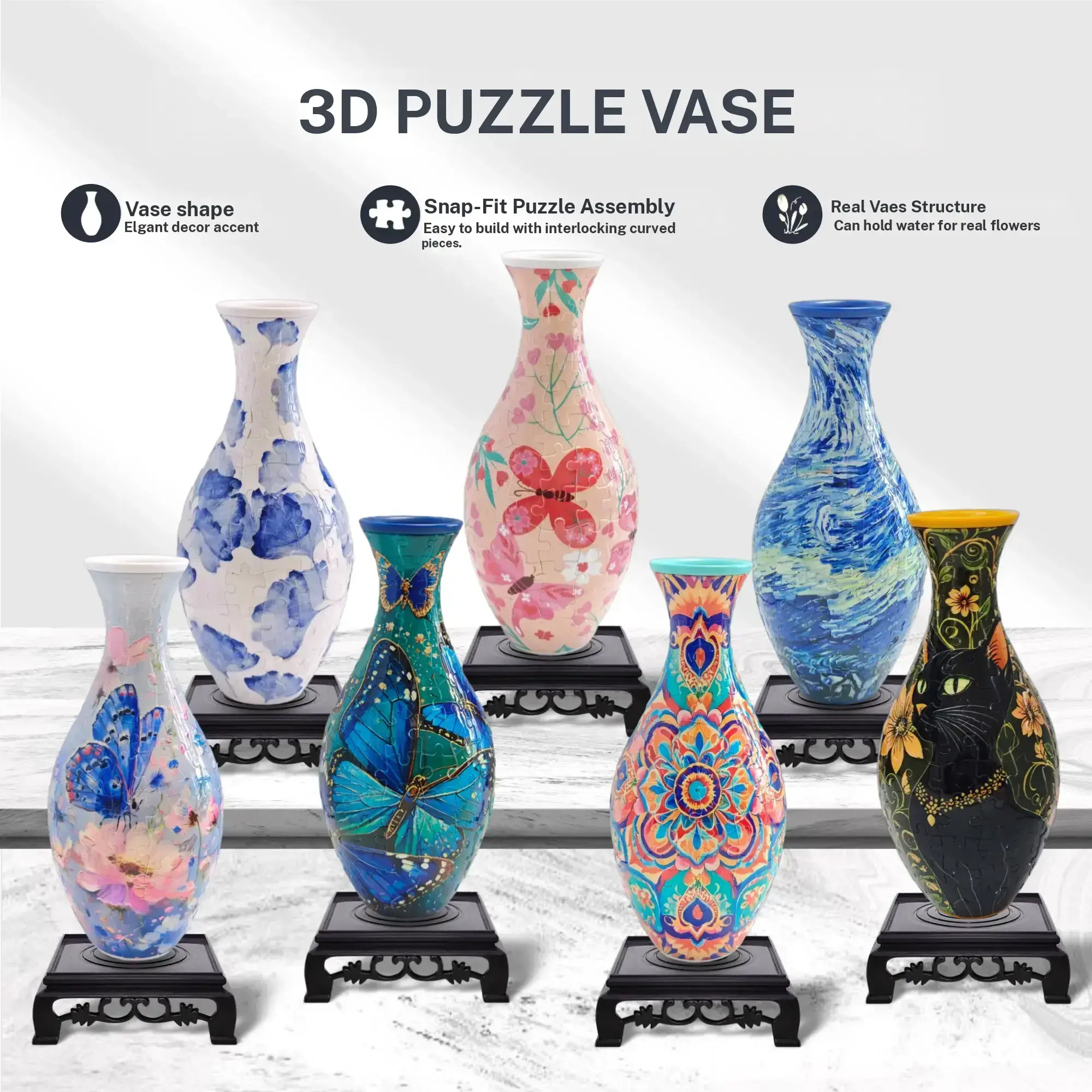 SLOOPYHLA 3D Puzzle Vase, Puzzle for Adults, Creative Vase Puzzle for Flowers, Unique Home Décor & Housewarming Gift summerwins