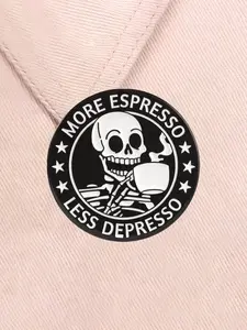 More Espresso Less Depresso Enamel Pin Coffee Pun Skeleton Dark Style Black Humor Alloy Brooches Lapel Backpack Badge Fashion Jewelry Accessories Gifts for Friends