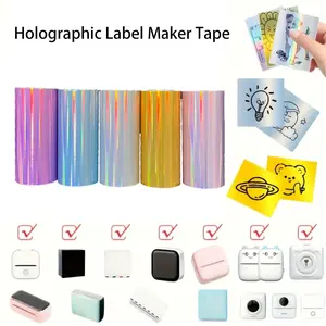 5Rolls.57mmx3.5M Holographic Thermal Paper Continuous Roll for M02/T02/A6 Printers - Silver Purple Gold Pink Blue Glitter Label DIY Mak