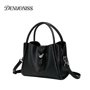DENUONISS Women's Vintage Medium Black PU Tote Satchel - Top Handle Fashionable Crossbody Bag with Adjustable Shoulder Strap, Secure Buckle Closure for Daily Use,summervibes Stylish Versatile Bag Casual Commuter Bag crossbody bags for women crossbody bag