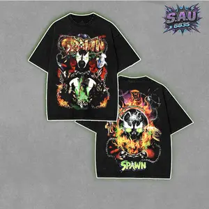 The Spawn Image Comics Shirt - Urban Streetwear Washed Boxy-fit Tee, Hellfire Antihero Aesthetic Graphic Comic Tops, Soft Cotton Casual Seamless Apparel, Gift for Comic Book Fans Menswear