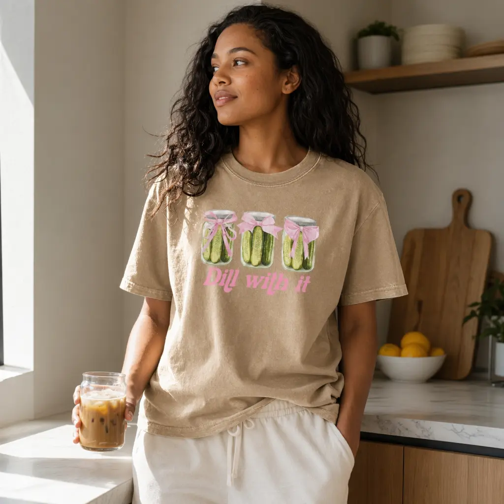 Funny Pickle Shirt Women Dill With It Graphic Tee Cute Coquette Bow Pun Top