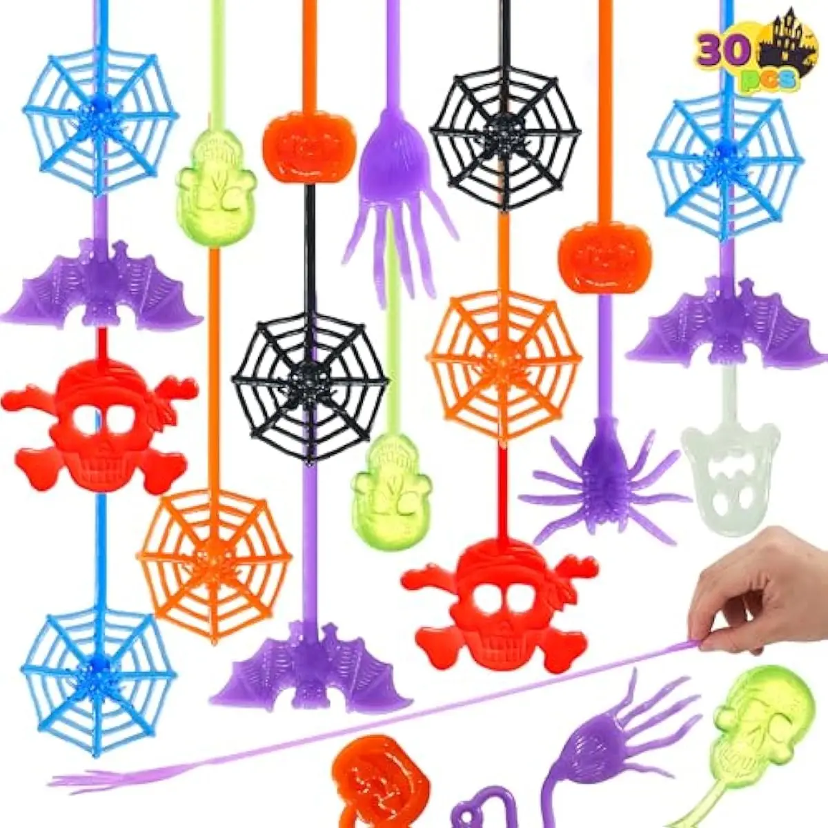 30 PCS Halloween Sticky hands Toys for kids gifts, Stretchy Skeletons bulk for Halloween Party Favor Goodie Bag fillers, Stress Reliever Anxiety, Students Classroom Carnival Game Prizes