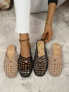 Women's Fashion Plain Hollow Out Slippers, Toe Sandals, Summer Casual Comfortable Flat Shoes, Lightweight Breathable Daily Wear, Girls