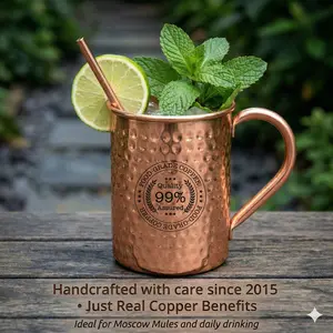 100% Pure Copper Mug 2 pcs Set– 16 oz | Handcrafted, Heavy Gauge| Moscow Mule Cup, Ayurvedic Benefits