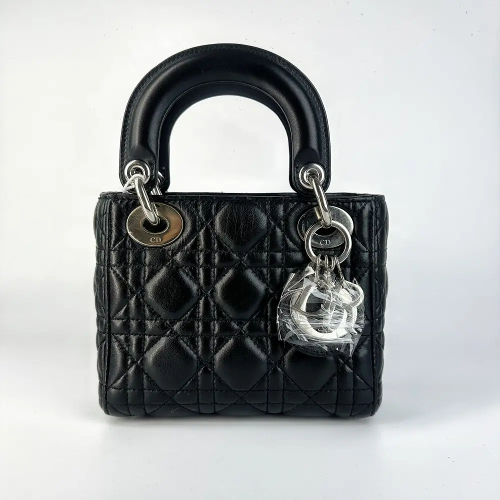 Pre-owned Dior 781 Lady Mini Black Cannage Lambskin Bag