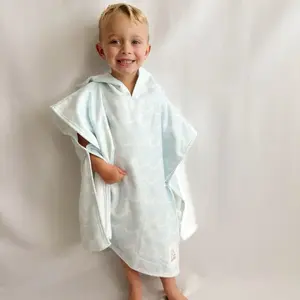 Light blue hooded wave towel for beach, pool and bath - soft microfiber for quick dry, Infant, toddler and child design.