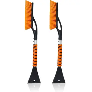 Car Snow Brush and Ice Scraper 2 Pack (Orange) 27" | EcoNour, Aluminum, Foam Grip