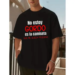 s Big & Tall Spanish Quote T-Shirt - No Ey Stay Gordo (No Estoy Gordo) Slogan, Black with White & Red Spanish Text, Casual Crew Neck Short Sleeve Shirt, Lightweight for Plus Size, Gym & Casual Same style for men and women 2025 summer short-sleeved