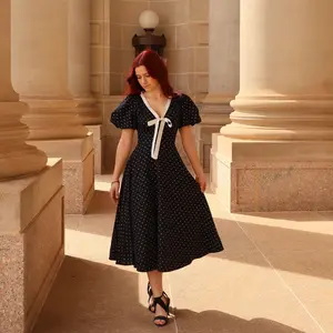 Swan Classic Polka Dot Midi Dress – Black