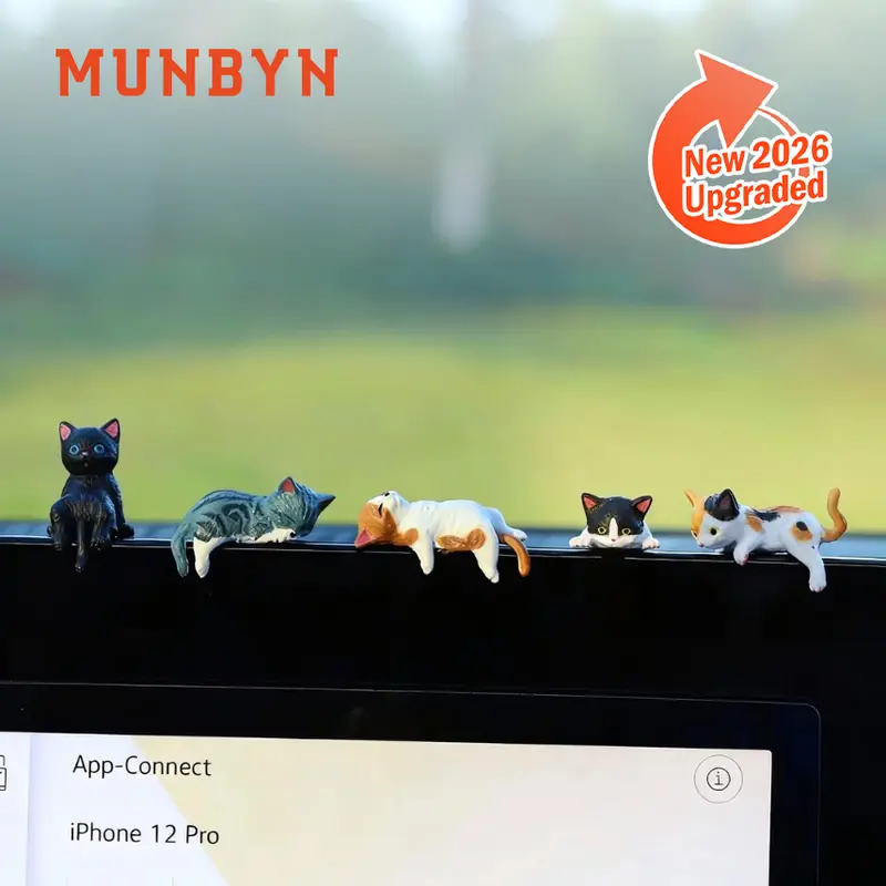MUNBYN 2026 Mini Resin Cat Desk Figurines (Style A, 5Pcs/Set) - Multi-Pose Cute Cartoon Kitty Office Accessories, Cutecore Quirky Whimsical Gifts, Unique Aesthetic Room Decor for Office Use