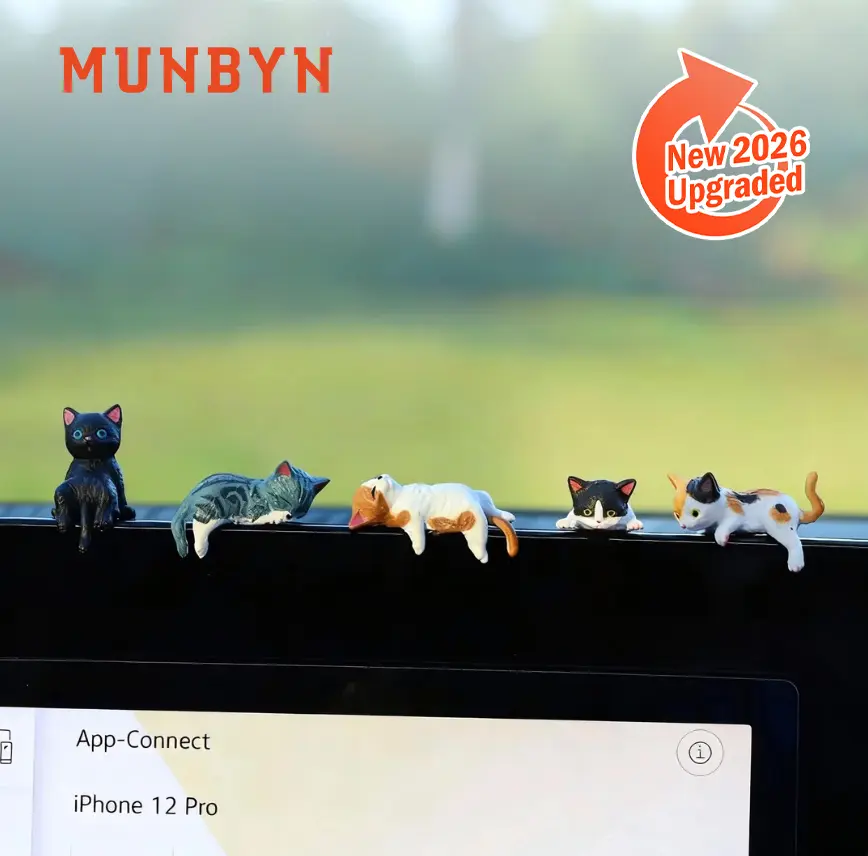 MUNBYN 2026 Mini Resin Cat Desk Figurines (Style A, 5Pcs/Set) - Multi-Pose Cute Cartoon Kitty Office Accessories, Cutecore Stuff, Unique Aesthetic Girl Room Decor Gifts for Office & Home Use