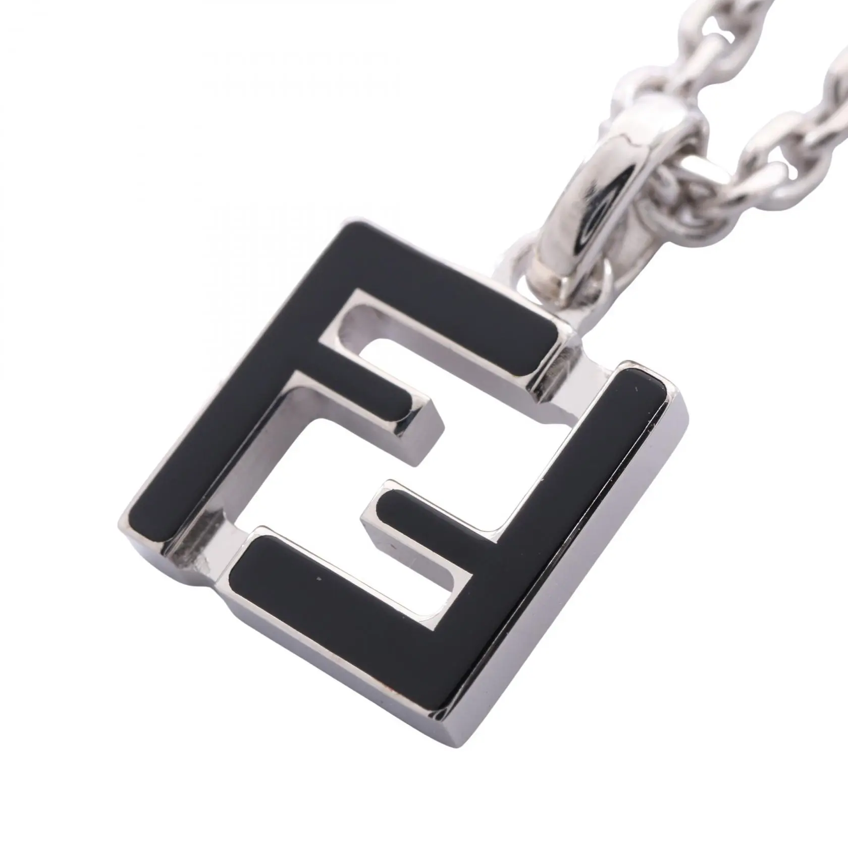 Pre-owned FENDI Stainless Small Leather Goods FF Steel Necklace
