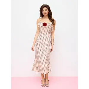 Cider Satin Polka Dot V-Neck Ruffle Maxi Dress