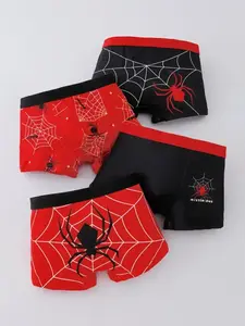 4pcs Boys' Spider Print Briefs, Youth Sports Underwear, Comfortable All-Season Wear, Non-Irritating, Flat-Front Design, Casual Underwear Brief
