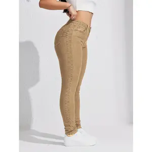 Women's Slim-Fit Khaki Skinny Jeans - Stretch Denim, Machine Washable, All-Season Comfort Bottoms Womenswear
