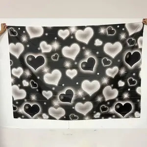 Heart Pattern Wall Banner, 1 Count Romantic Heart Pattern Wall Decor, Photo Props Background Cloth, Indoor & Outdoor Decoration Supplies for Home Party Wedding, Ornaments, Wedding Party Backdrop, Party Decorations Banners