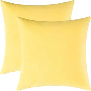 Set of 2 Cozy Velvet Square Decorative Throw Pillow Covers for Couch and Bed, Pale Yellow, 18 x 18 Inches
