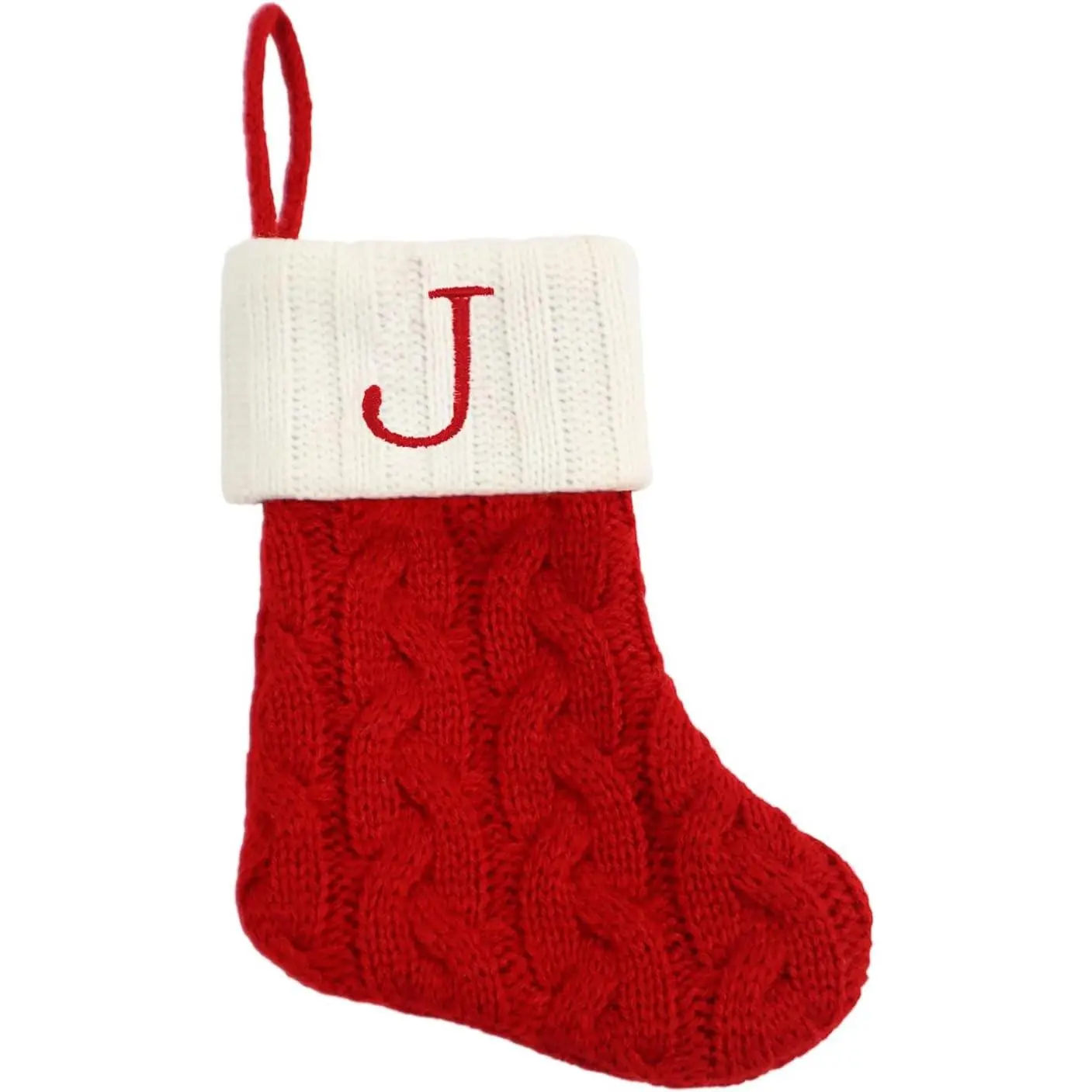 8 Inch Mini Christmas Stockings, Small Xmas Stockings with Monogram Initial, Classic Red White Xmas Decor for Mini Christmas Tree, Fireplace, Holiday Decor, Party Favors, Gift Stocking (J)