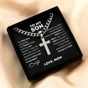 1pc "to My Son" Stainless Steel Cross Pendant Necklace, Birthday Gift, Valentine's Day Gift, Christmas Gift, with Card and Gift Box Packaging, the Perfect Gift for Loved Ones