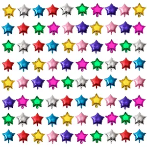 5 Inch Star Shape Foil Balloon 80Pcs Mini Mylar Helium Balloons Rainbow Star Balloons For Birthday Party Wedding Party Decoration. （Cannot Float）