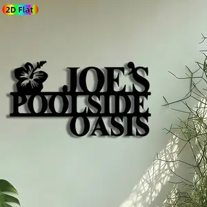1pc Joe's Poolside Oasis Metal Wall Art, Hibiscus Accent Statue Mural, Artistic Wall Sign, Perfect for Summer Party, Housewarming Decor, Perfect for Patio Wall Garden Fence Backyard Decor, Ideal Gift for Outdoor Entertaining Enthusiasts.