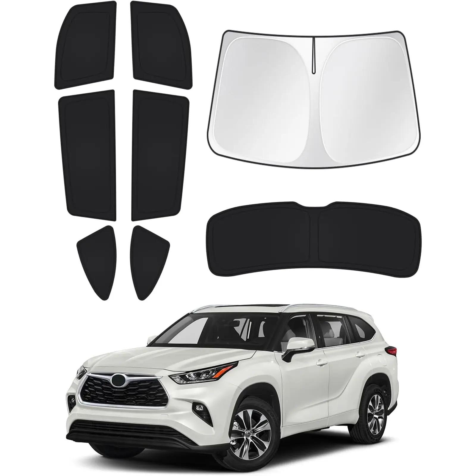 ‎Windshield Sun Shade for 2020-2026 Toyota Highlander Accessories Side Rear Window Shade Cover Set Window Sun Visor Privacy for Camping Keep Vehicle Cool Black 8PCS