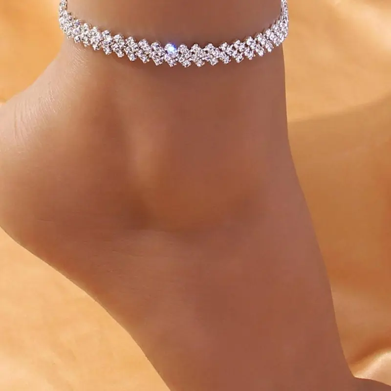 Rhinestone Decorated Anklet for Women As Gift, Summer 2024 Fashionable Adjustable Chain Anklet, Trendy Jewelry