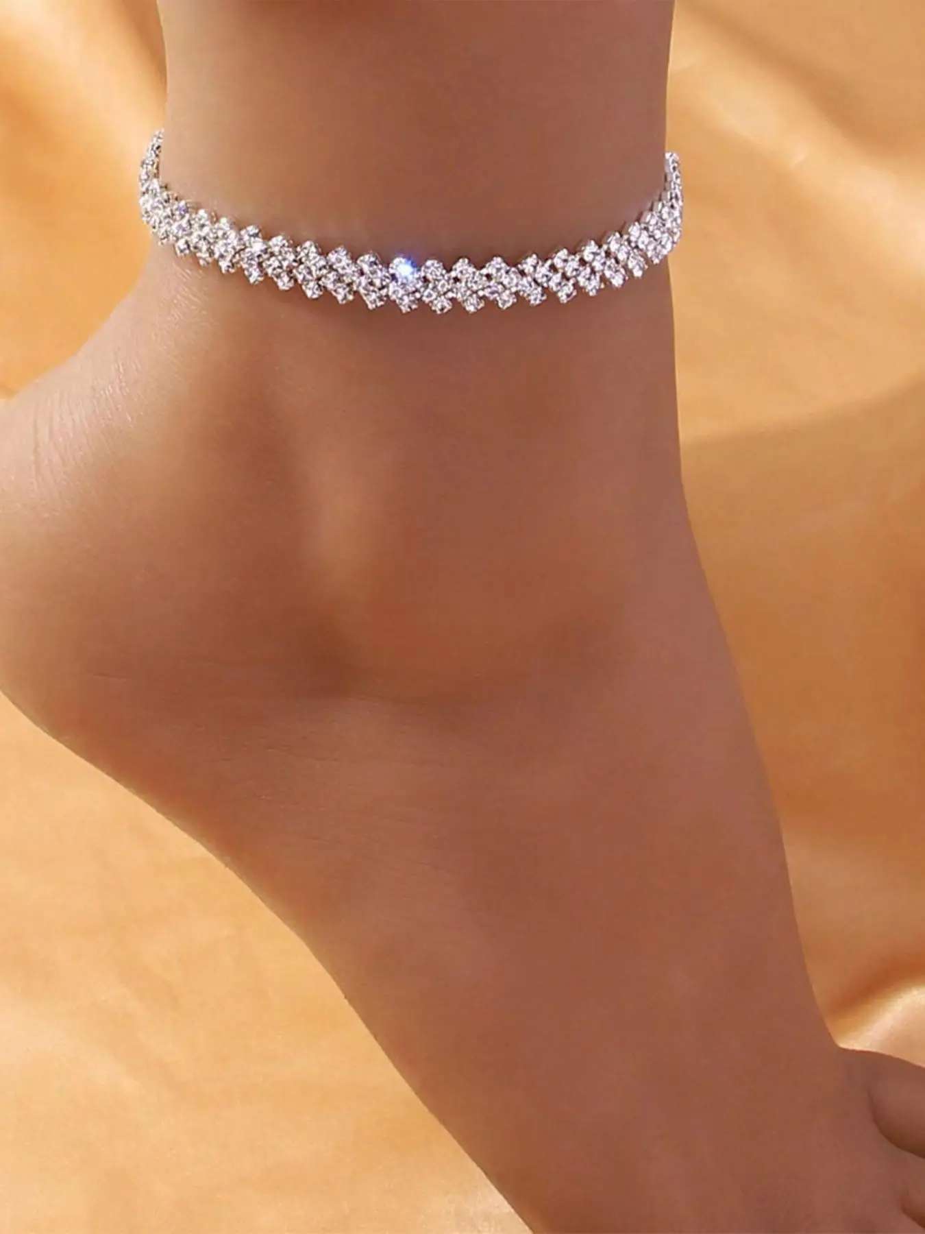 Rhinestone Decorated Anklet for Women As Gift, Summer 2024 Fashionable Adjustable Chain Anklet