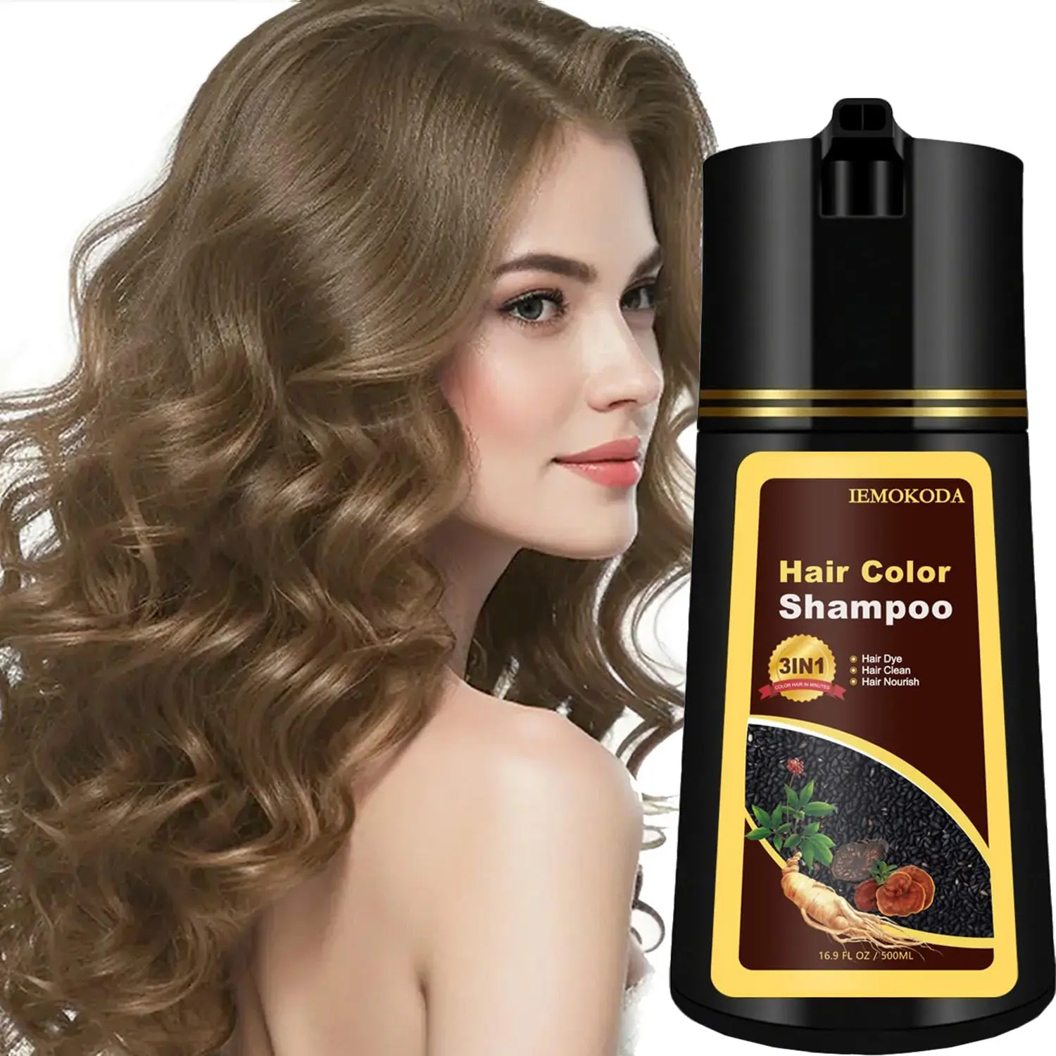 Light Brown Hair Dye Shampoo for Men and Women, Instant Brown Herbal Hair Color Treated Shampoo, Gray Hair Coverage & Beard Dye, Plant-Based Vegan, Ammonia & Paraben-Free, Colors in 10-15 Mins, 100% Coverage for All Hair Types(LIGHT BROWN)16.9 Fl Oz